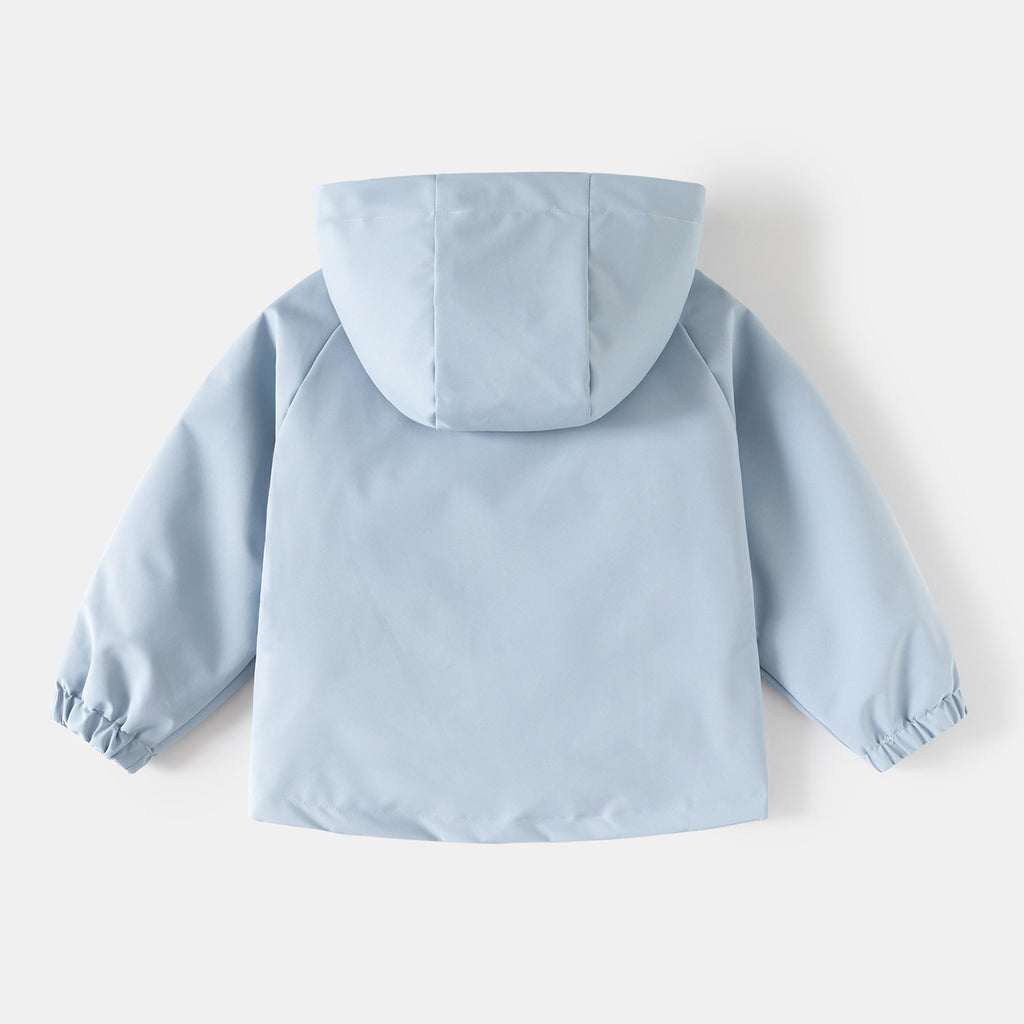 Children's Hooded Zip-Up Jacket with  Letter Design, Outdoor Spring Coat for Boys Medium to Large Sizes
