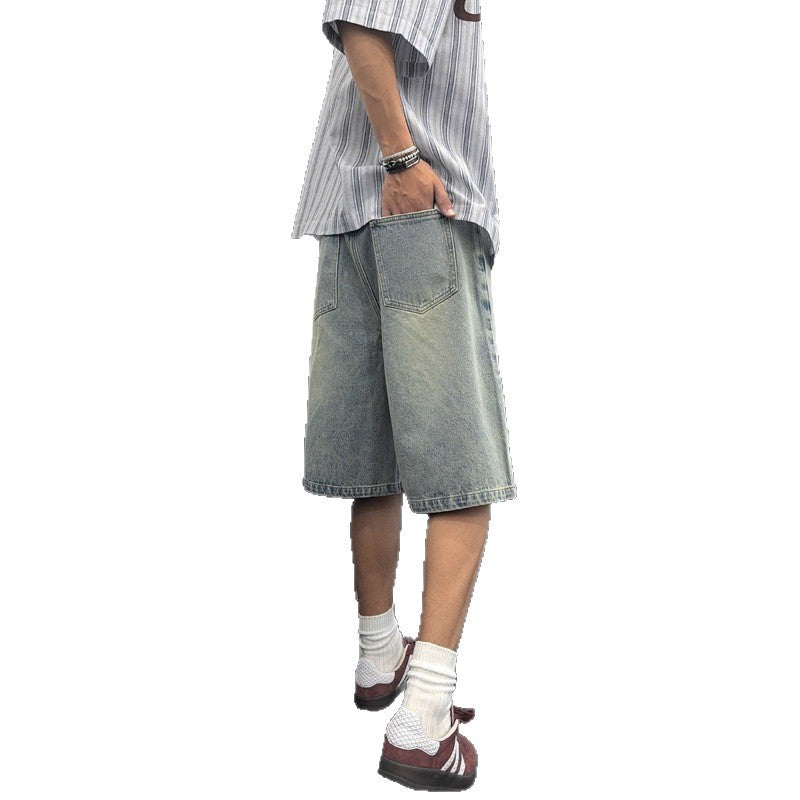 Floral Embroidery Denim Shorts for Men