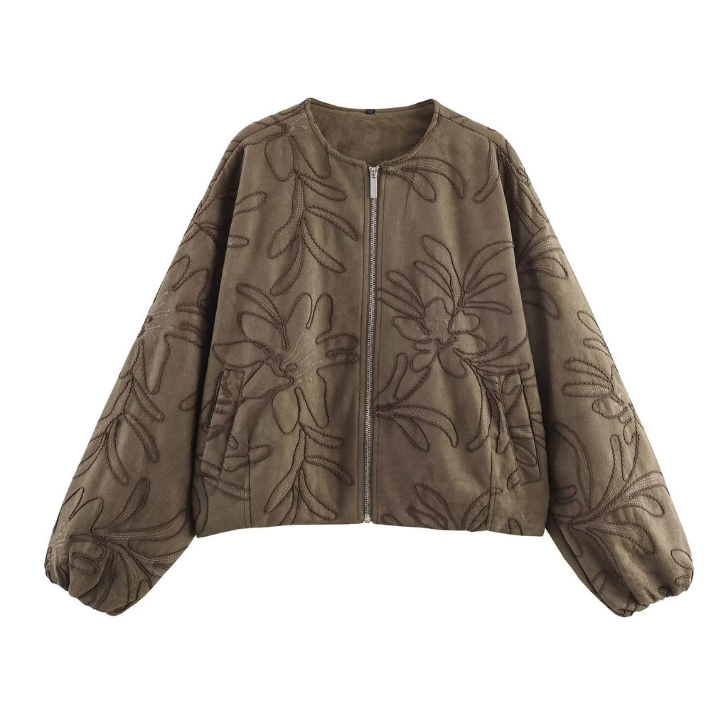 Suede texture embroidered pilot jacket jacket for women