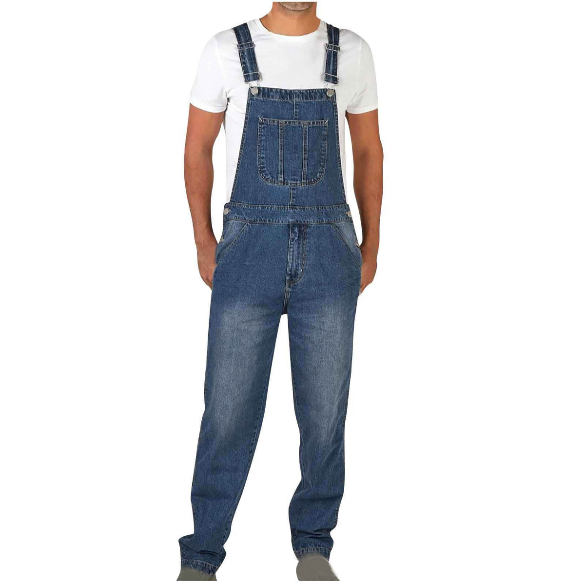 Casual Men's Denim Overalls with Adjustable Straps, Fashionable One-Piece Jeans Pants for Men