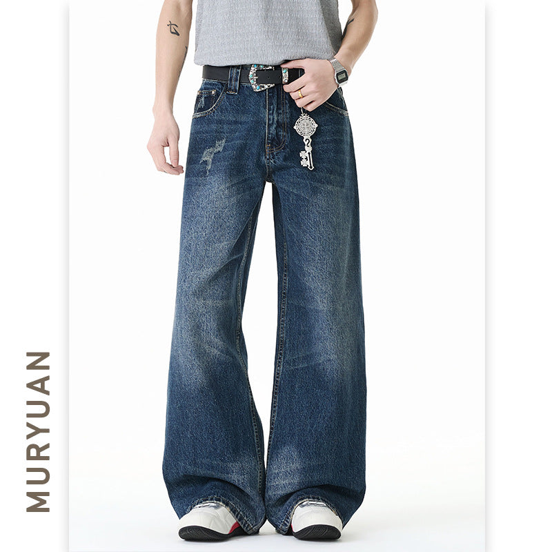 Distressed Vintage Denim Pants for Men