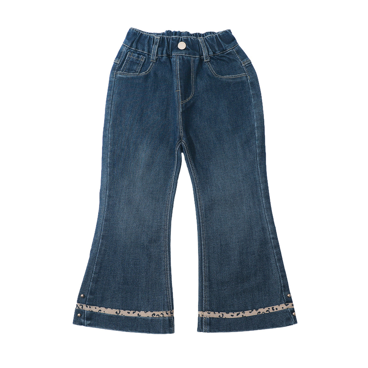 Kids Leopard Print Flared Denim Pants