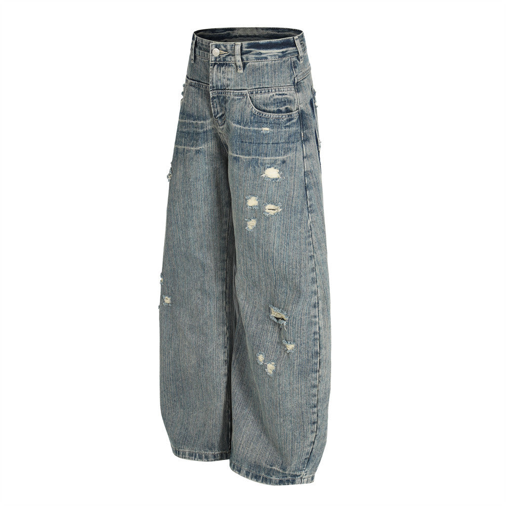 Distressed denim jeans