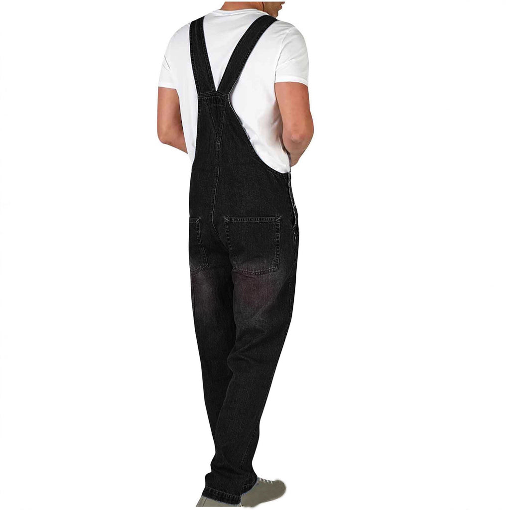 Casual Men's Denim Overalls with Adjustable Straps, Fashionable One-Piece Jeans Pants for Men