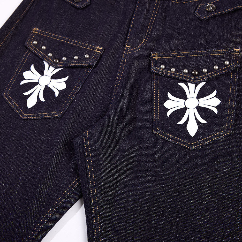 Cross denim pants