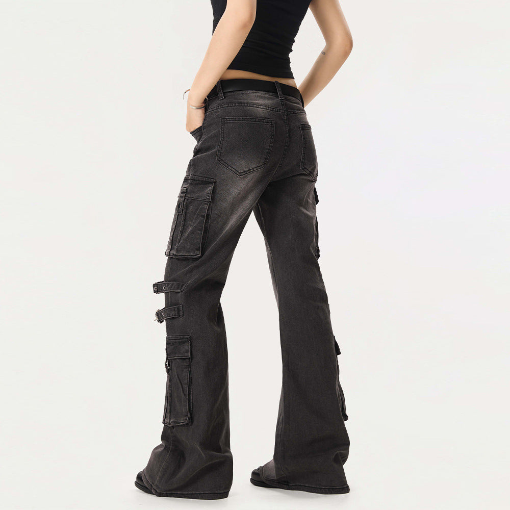Washed denim bell bottoms