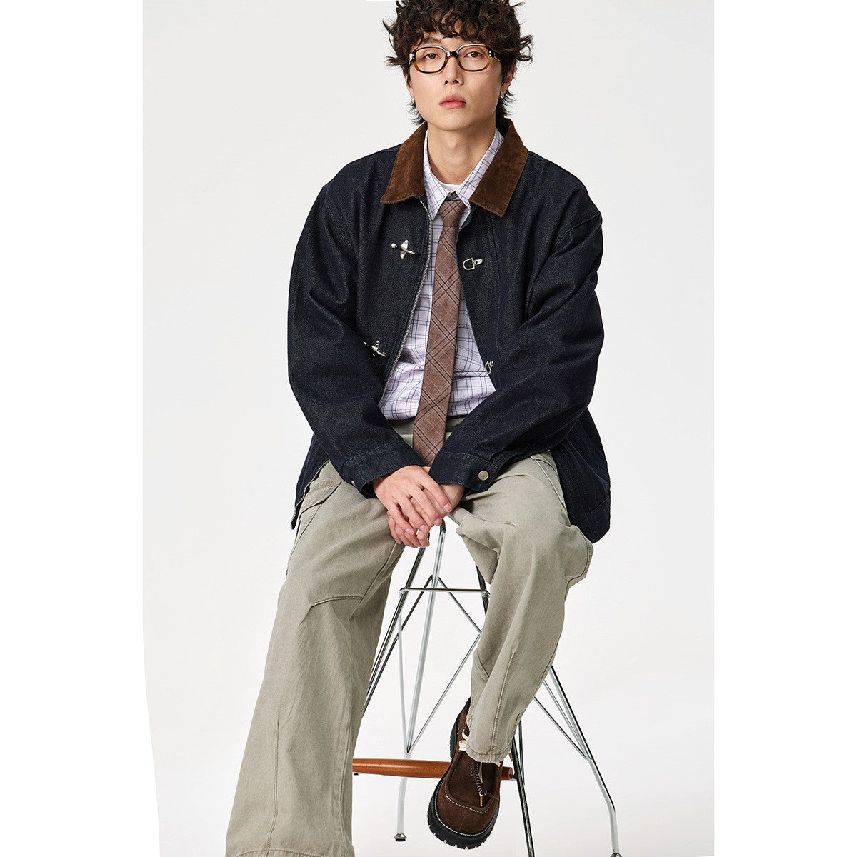 Designer Snap Button Denim Jacket for Men Retro Versatile Blue Denim Coat