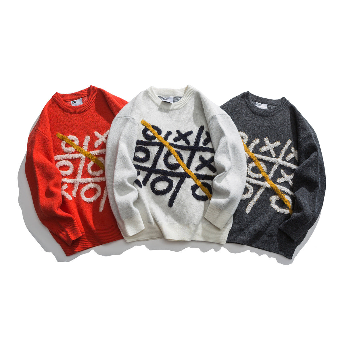 Jacquard round neck sweater loose knit sweater