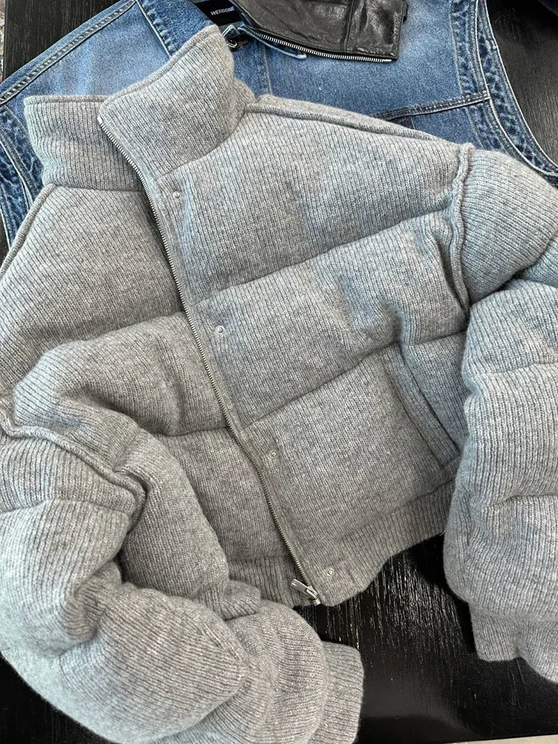 Short standing collar thickened warm jacket for women
