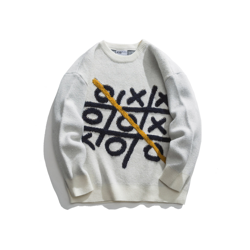 Jacquard round neck sweater loose knit sweater