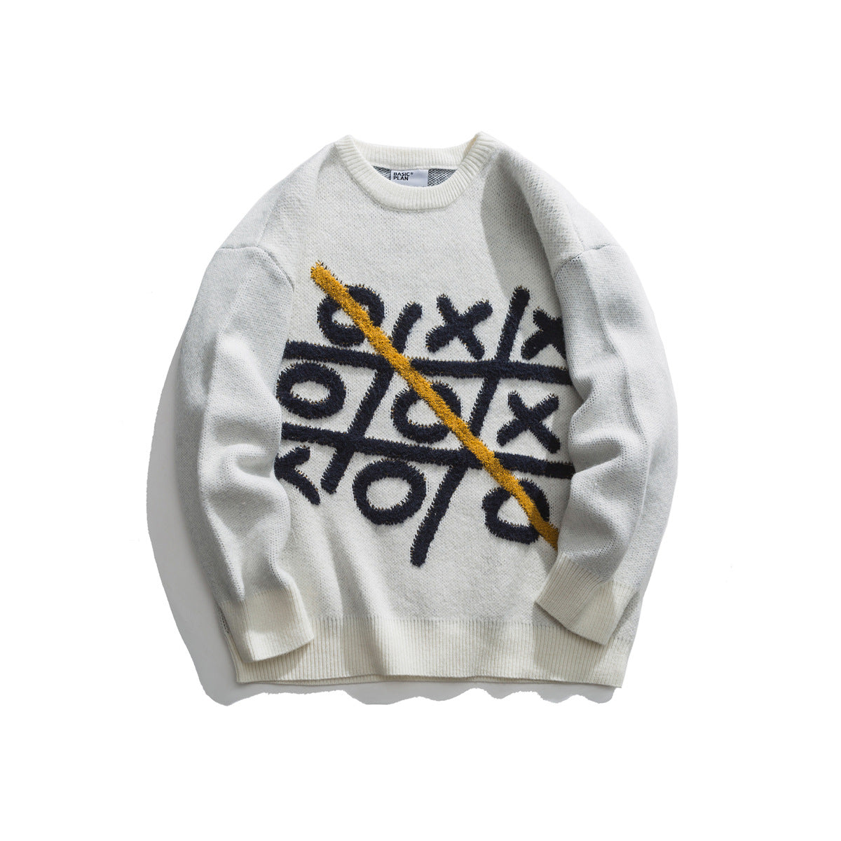 Jacquard round neck sweater loose knit sweater