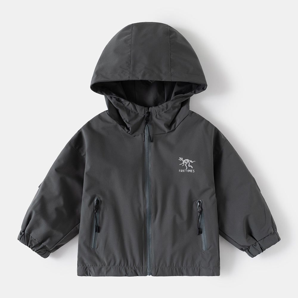 Casual  Windbreaker Jacket for Boys, Long Sleeve, Zipper Closure, Outerwear for Kids