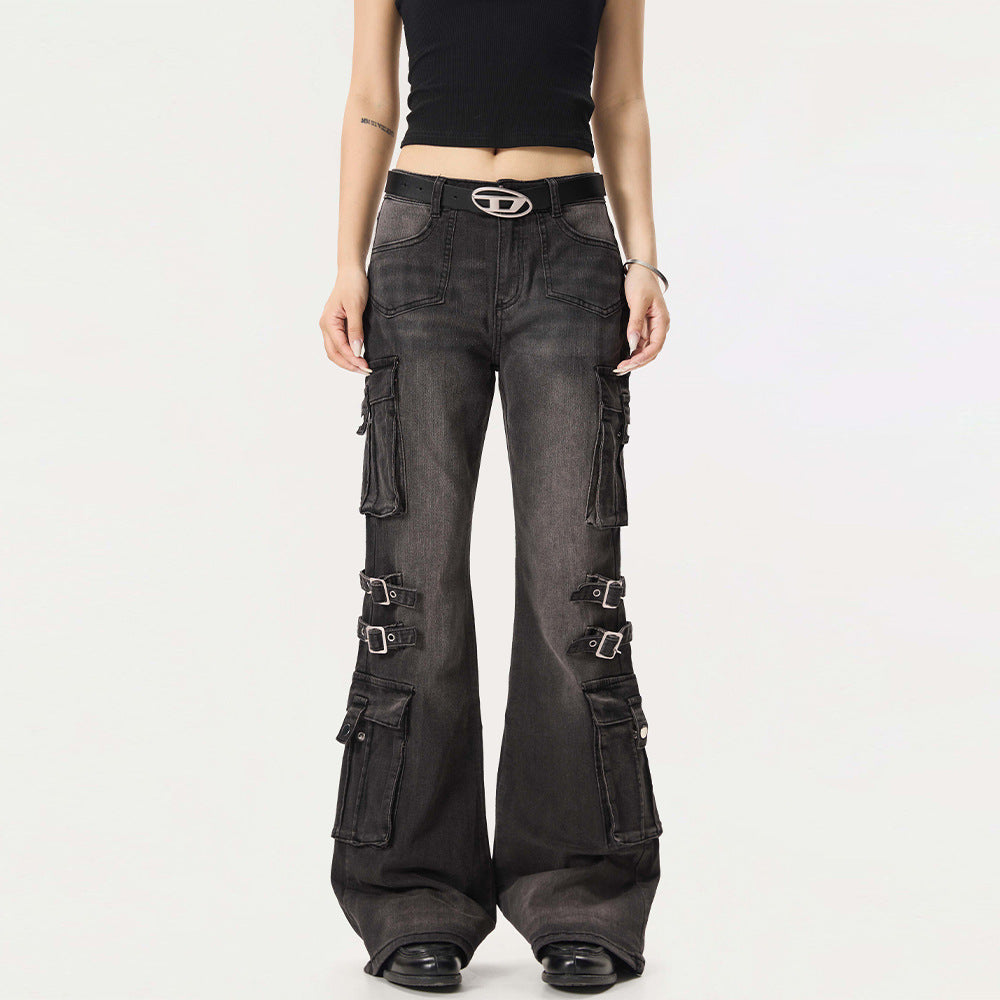 Washed denim bell bottoms