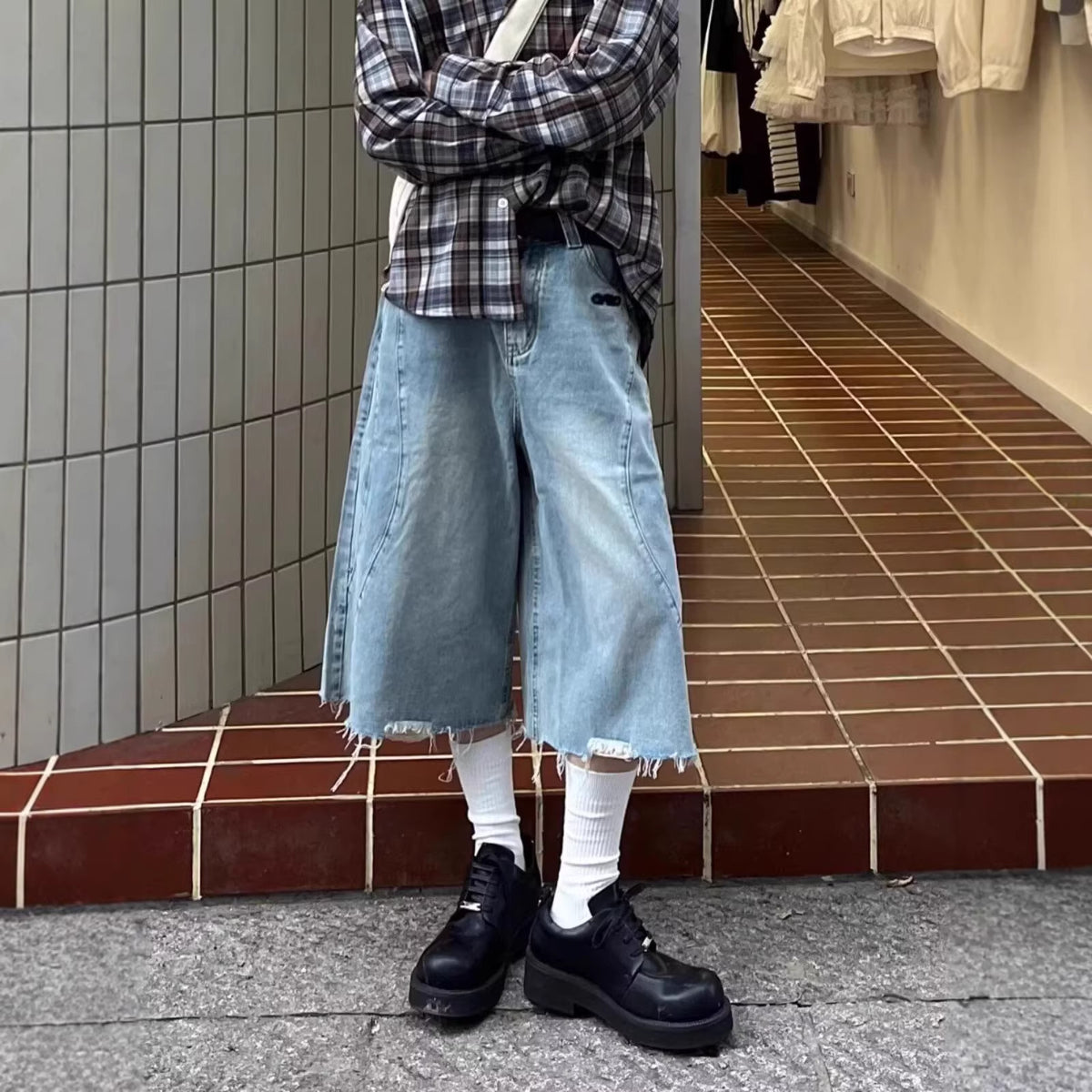 Retro Vintage Washed Denim Shorts for Men and Women