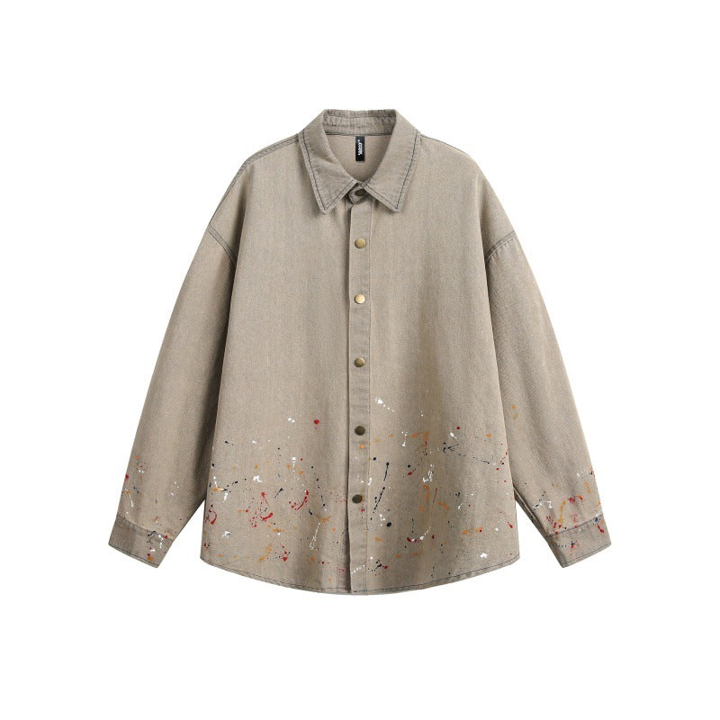Splashing ink to wash denim loose fitting shirts for men and women
