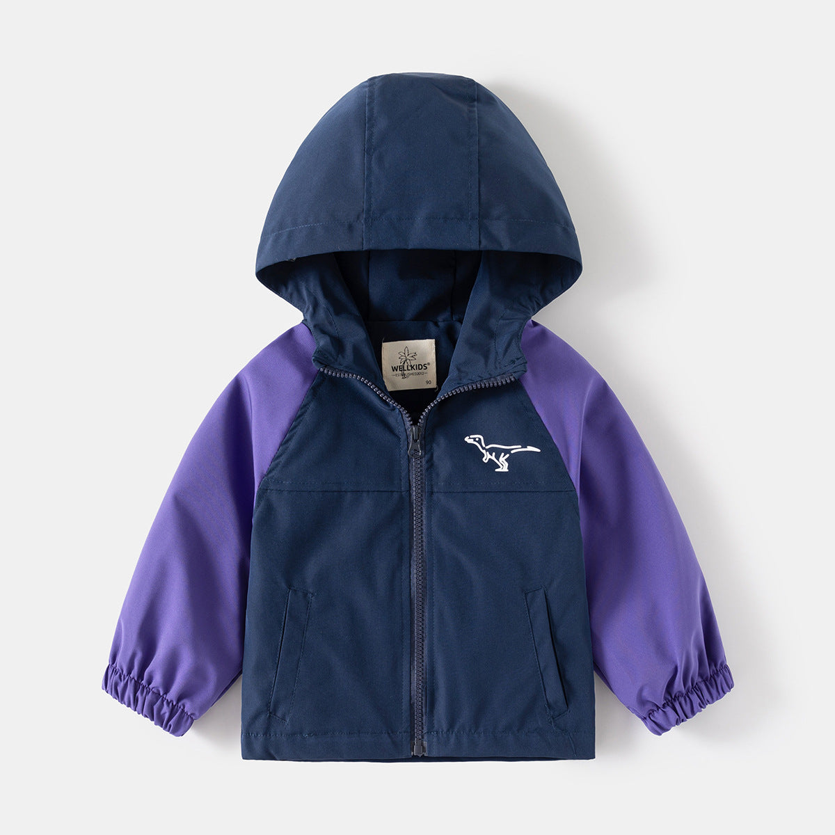 Windproof Hooded Jacket for Boys with Patchwork Sleeves Spring Outwear Kids Coat