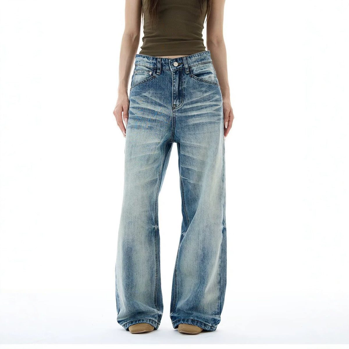 Casual Washed Blue Denim Pants for Men and Women