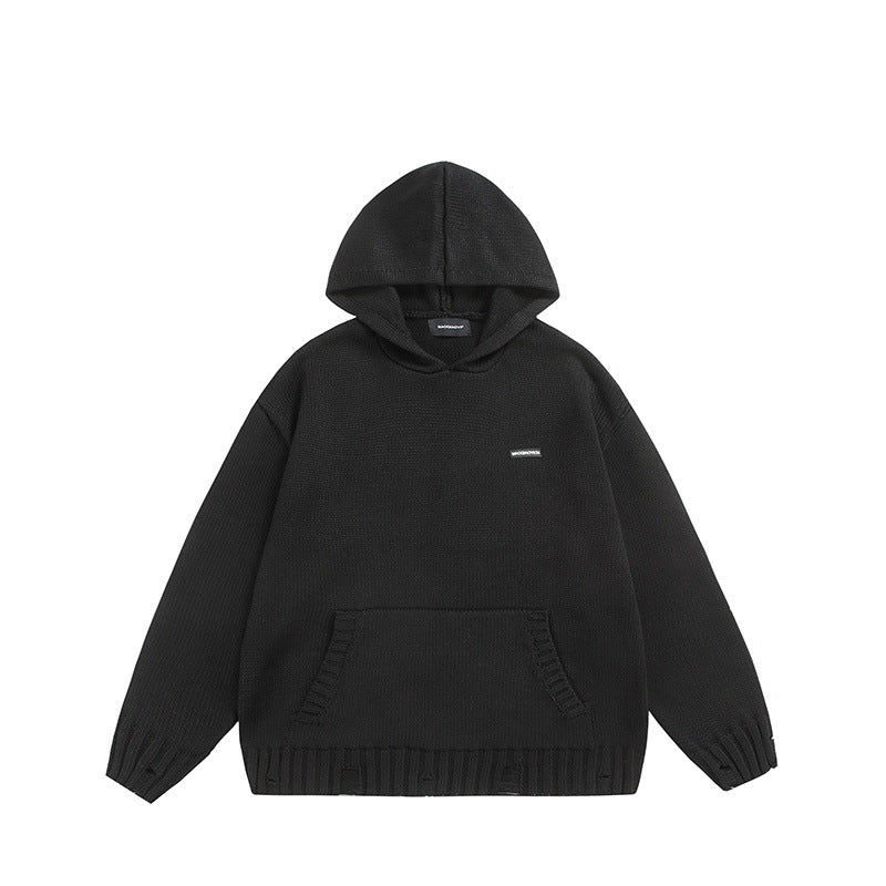 Solid color hooded sweater knitted sweater