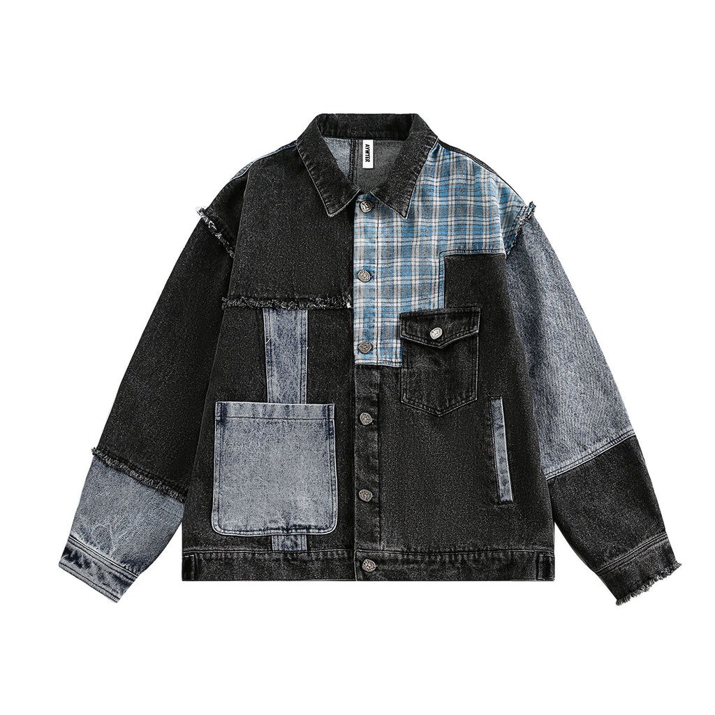 Splicing washed denim jacket