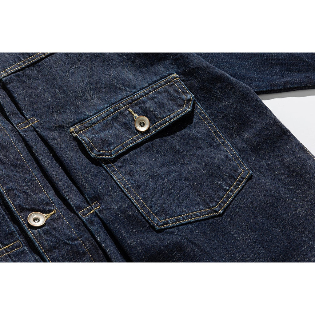 Tape Washed Denim Jacket for Men Loose Workwear Style Jacket