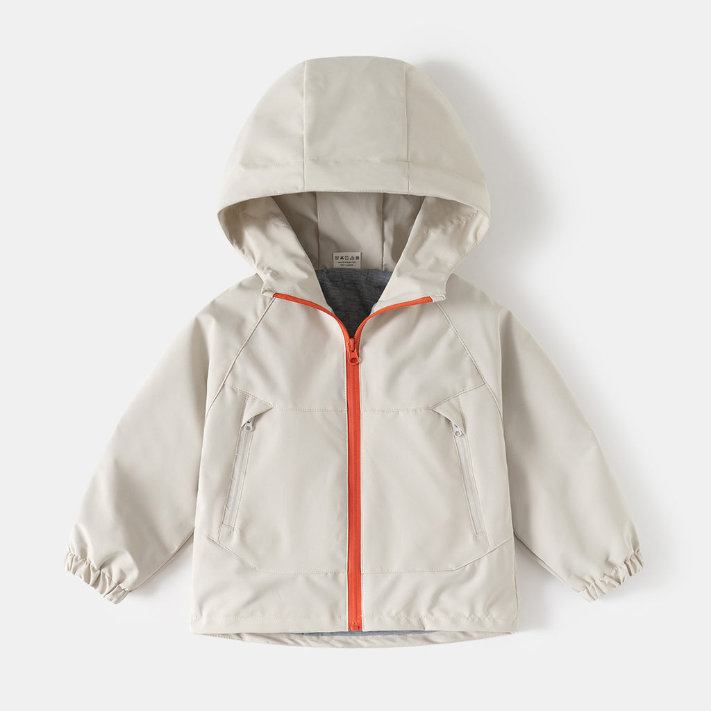 Children's Hooded Zip-Up Jacket with  Letter Design, Outdoor Spring Coat for Boys Medium to Large Sizes