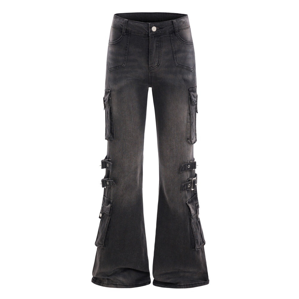 Washed denim bell bottoms