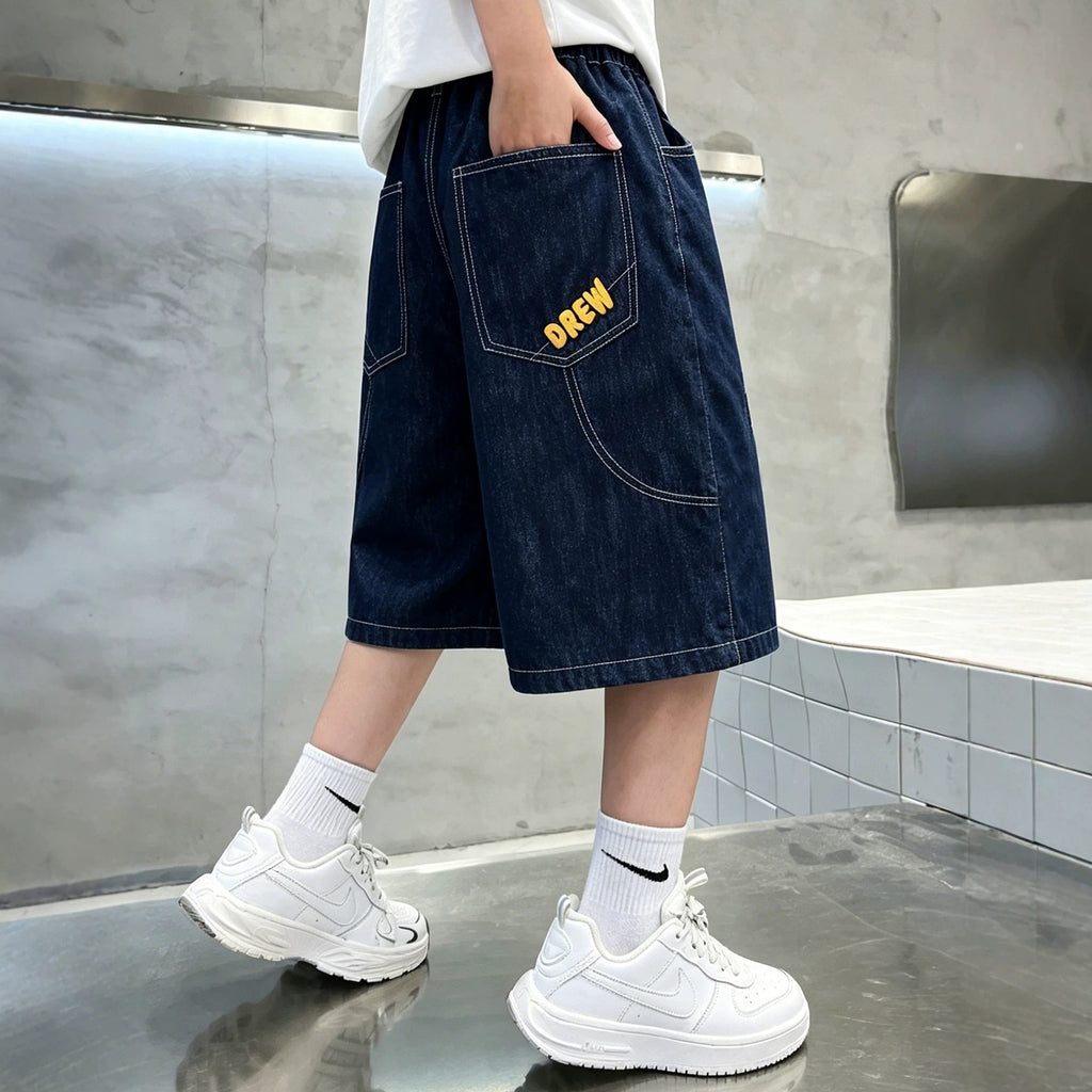 Casual Boy's Denim Shorts Lightweight Mid-Length Pants for Kids