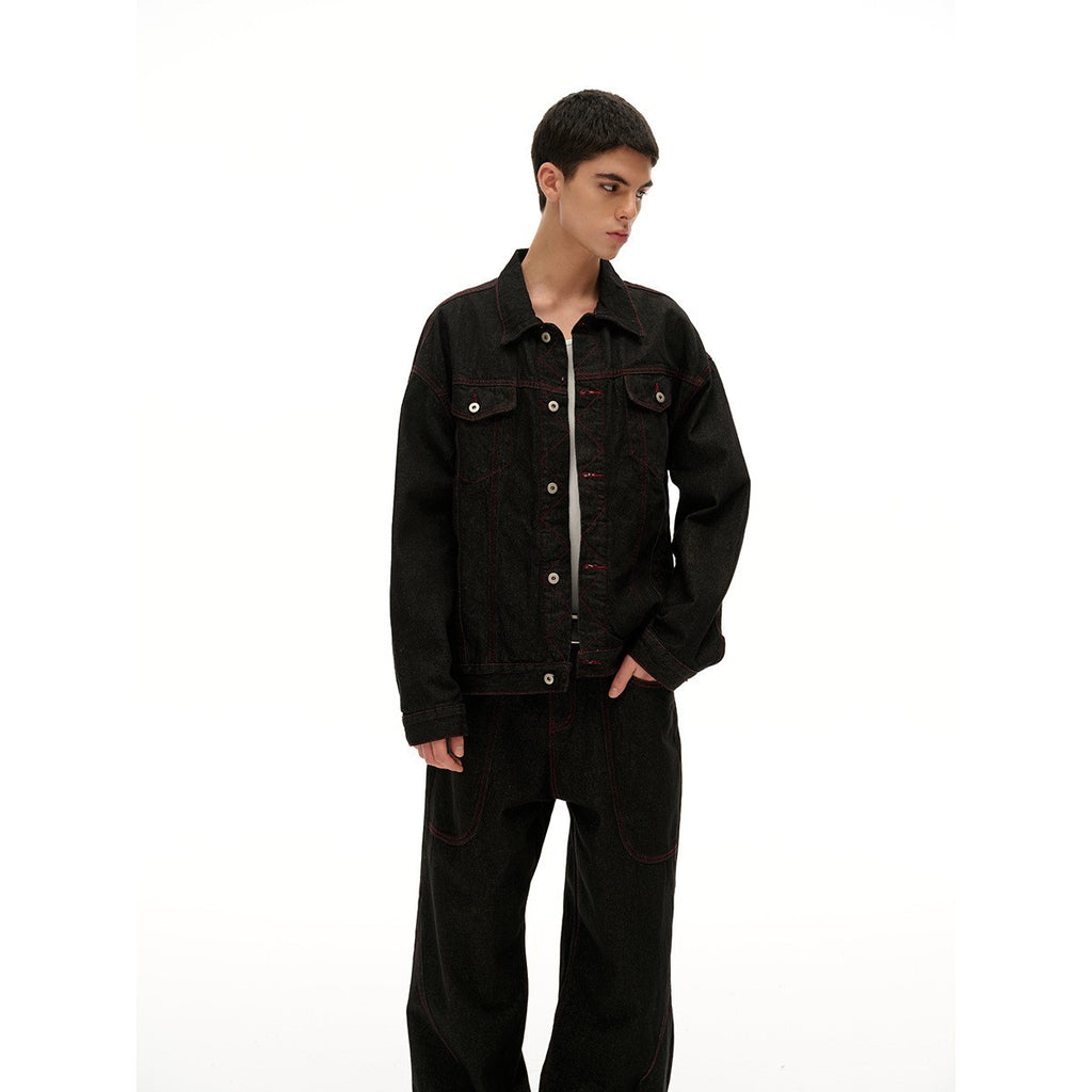 Loose Washed Turn-down Collar Workwear Denim Jacket for Men