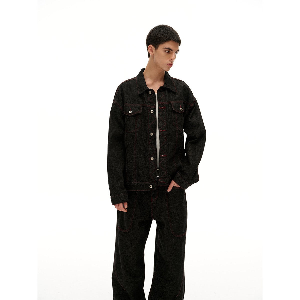 Loose Washed Turn-down Collar Workwear Denim Jacket for Men