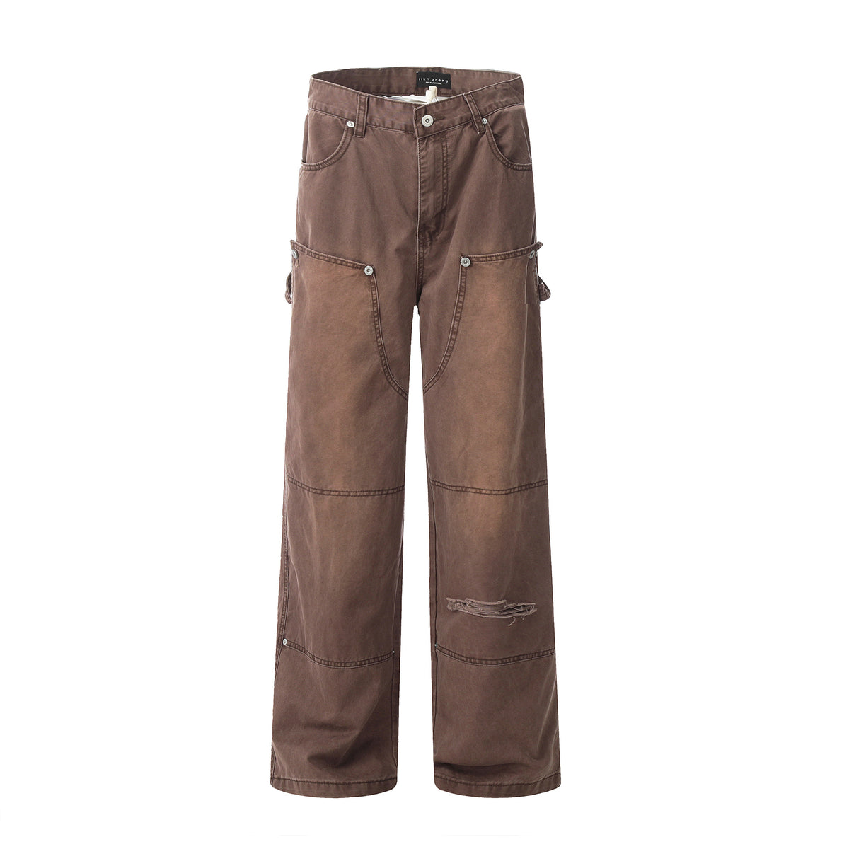 Carpenter Work Pants for Men and Women Vintage Washed Distressed Riveted Denim Loose Straight Leg Long Trousers
