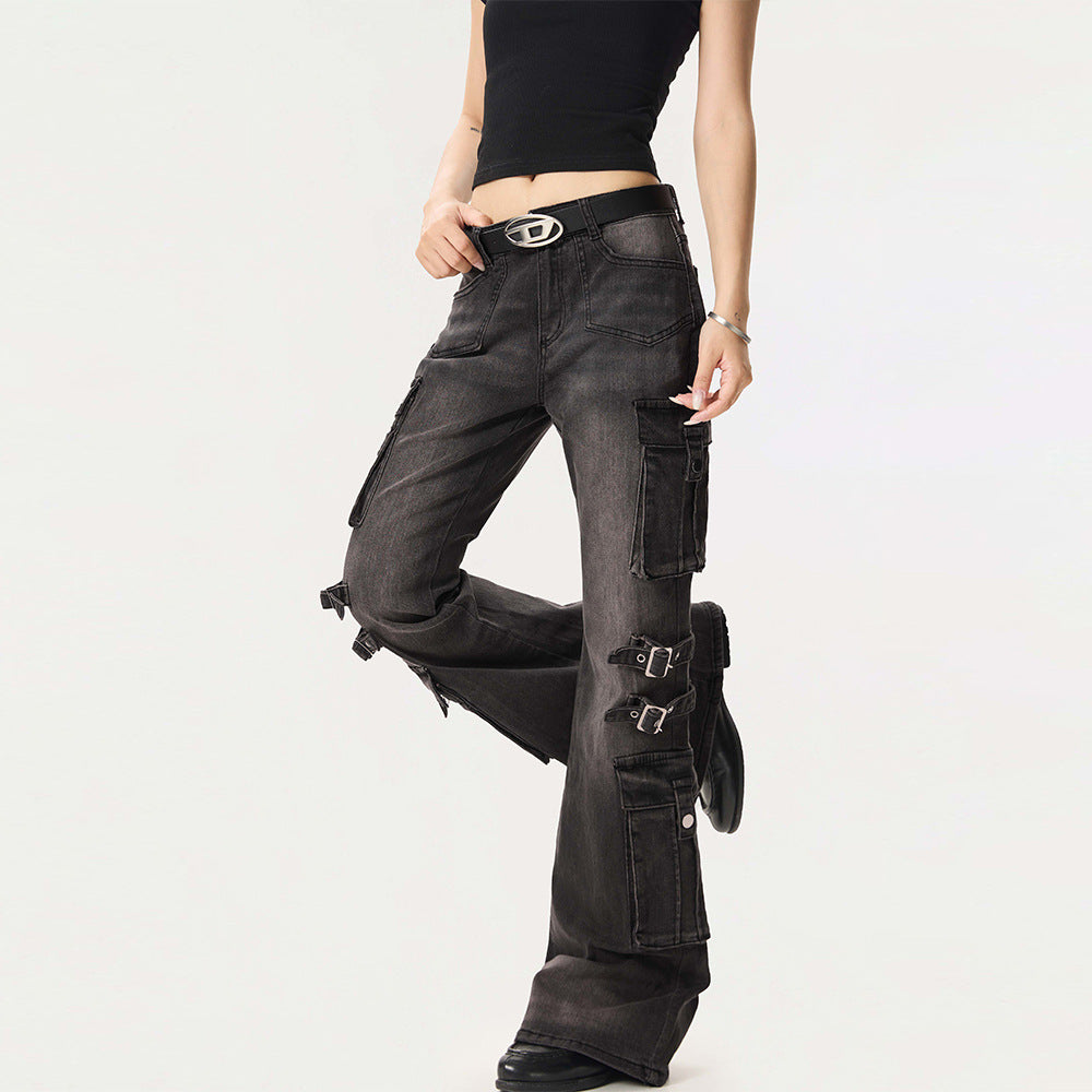 Washed denim bell bottoms