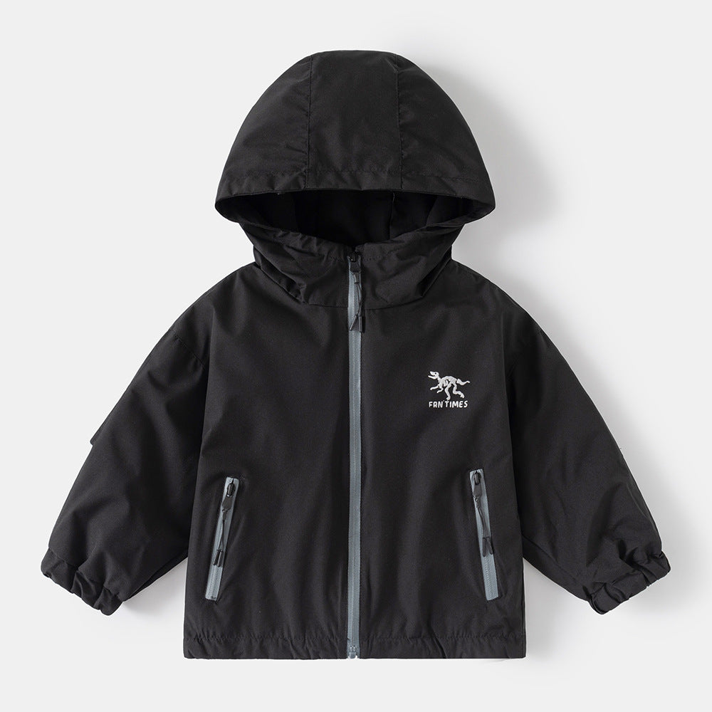 Casual  Windbreaker Jacket for Boys, Long Sleeve, Zipper Closure, Outerwear for Kids
