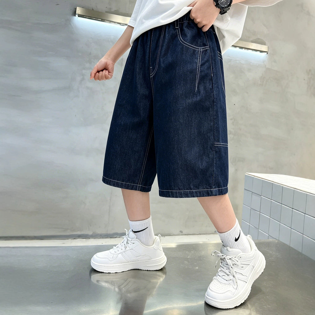 Casual Boy's Denim Shorts Lightweight Mid-Length Pants for Kids