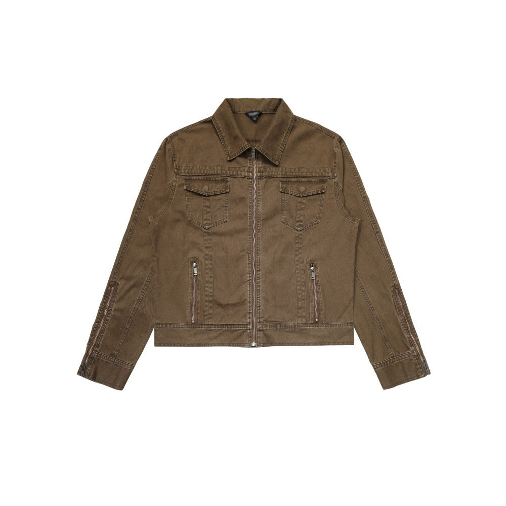 Washed denim collar jacket